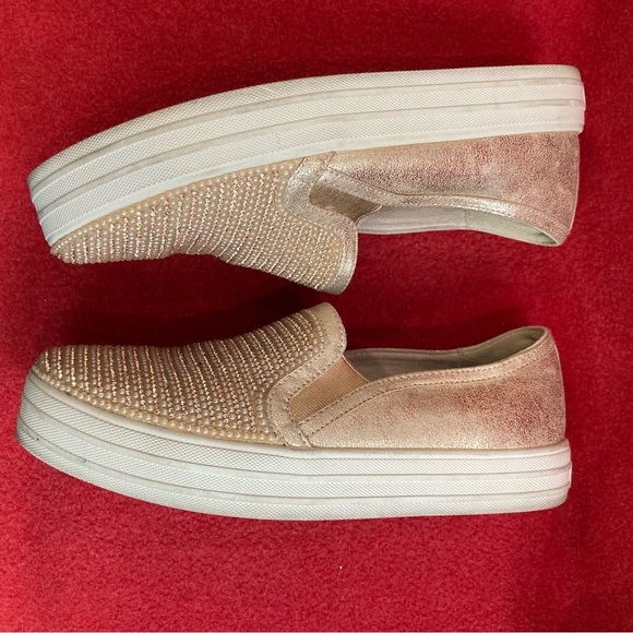 SKECHERS Sz 8 Rise Gold Pearls  Slip On White Rubber Sole SN801 Loafers Shoes - Picture 6 of 11